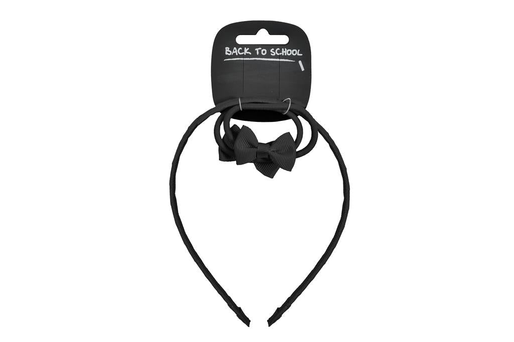 Bow Alice Hairband & 2 Elastics (Black) - ACE Clothing