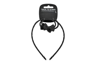 Bow Alice Hairband & 2 Elastics (Black) - ACE Clothing