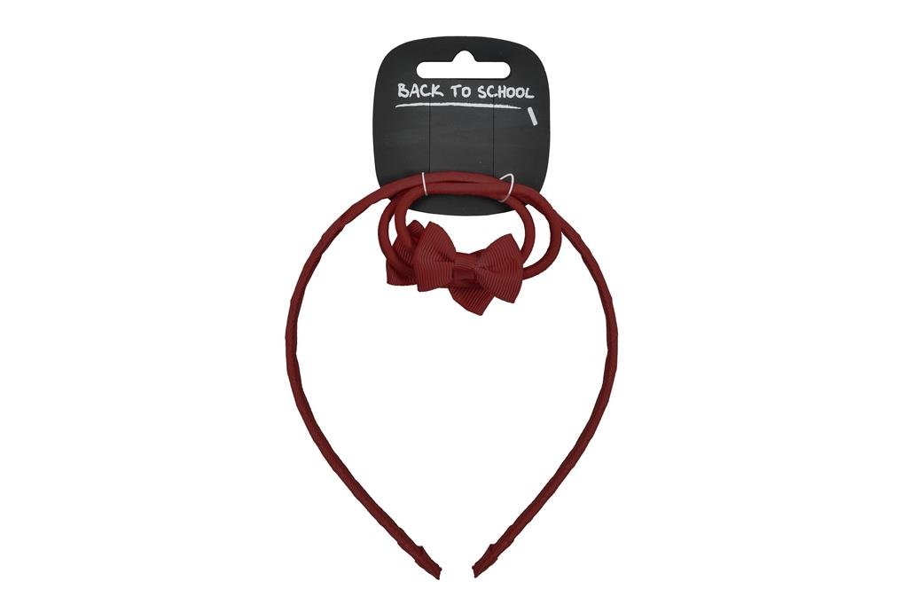 Bow Alice Hairband & 2 Elastics (Maroon) - ACE Clothing