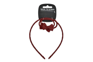 Bow Alice Hairband & 2 Elastics (Maroon) - ACE Clothing