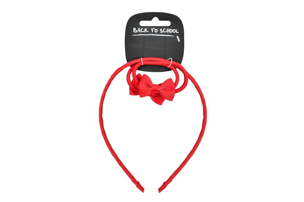 Bow Alice Hairband & 2 Elastics (Red) - ACE Clothing