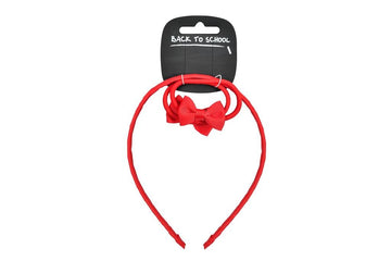 Bow Alice Hairband & 2 Elastics (Red) - ACE Clothing