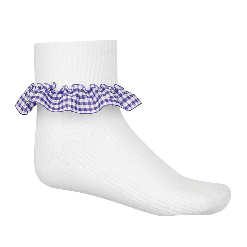 Gingham Ankle Socks - Pack of 3 - Purple - ACE Clothing