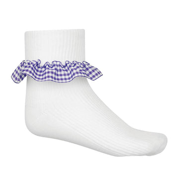 Gingham Ankle Socks - Pack of 3 - Purple - ACE Clothing