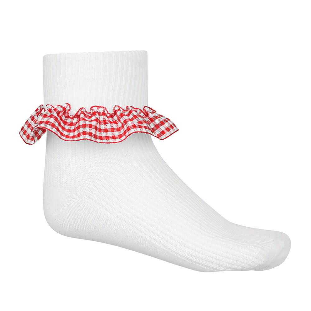 Gingham Ankle Socks - Pack of 3 - Red - ACE Clothing