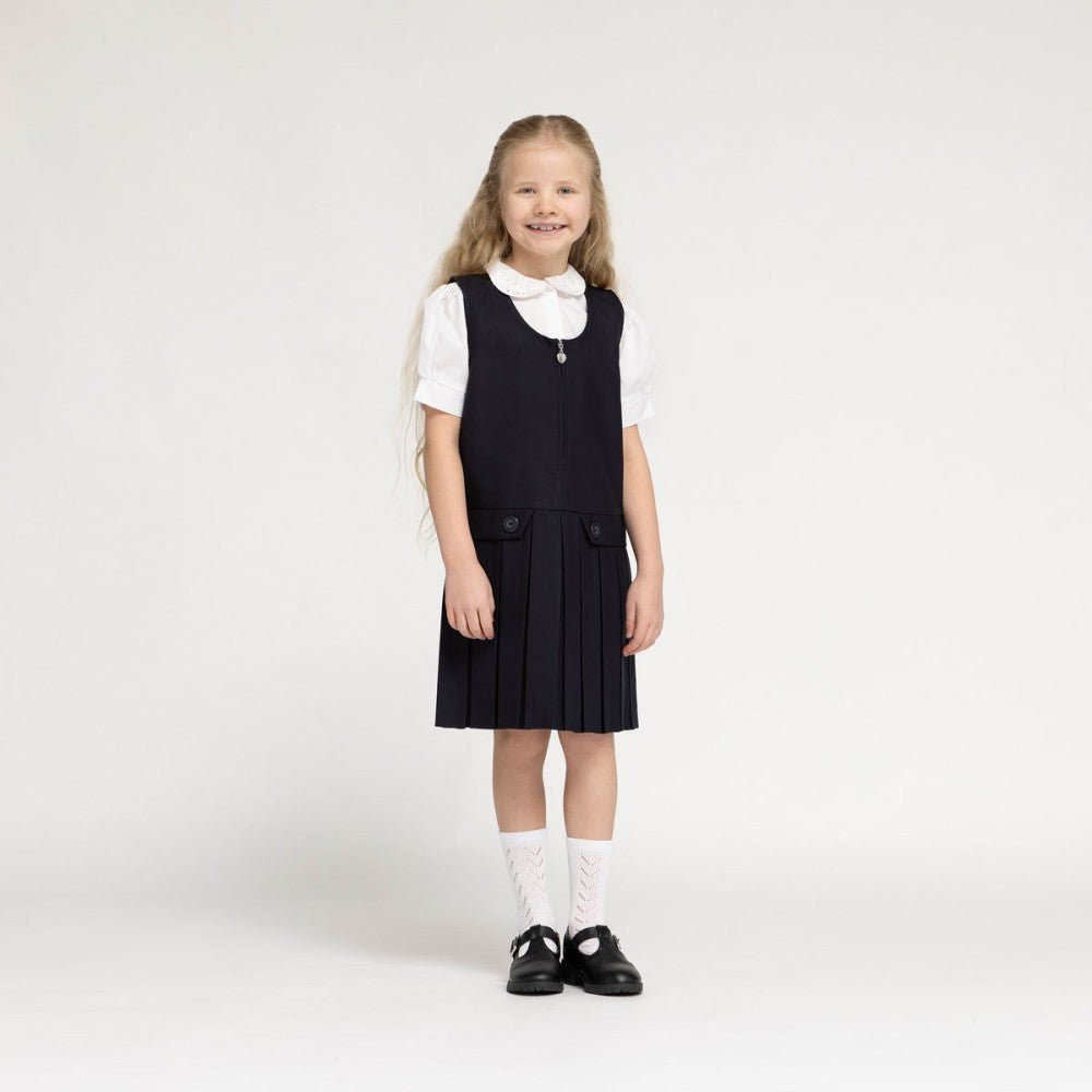 Zip Front Pinafore - Navy - ACE Clothing